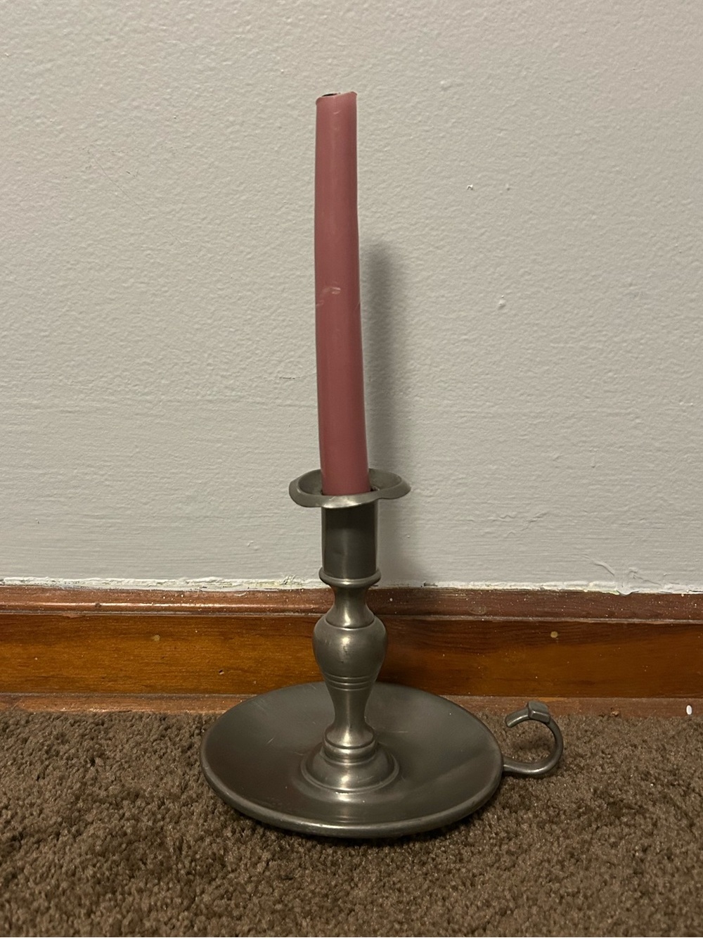 Vintage 1950s-1970s Oneida Heirloom Pewter Candlestick Holder with Handle